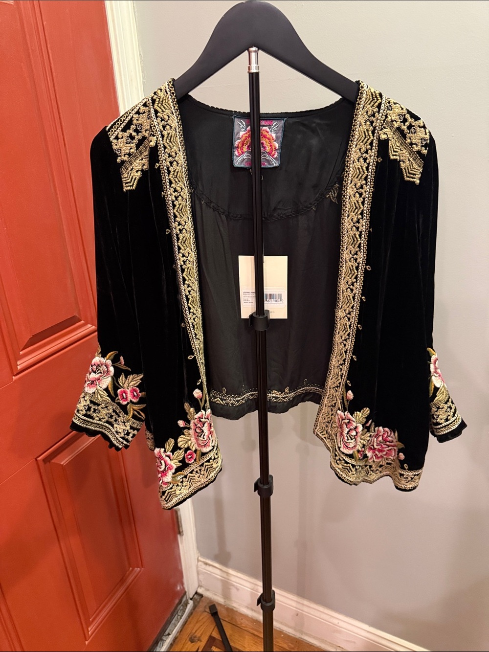NWT- Johnny Was Leith Velvet Bolero- BLACK- XS